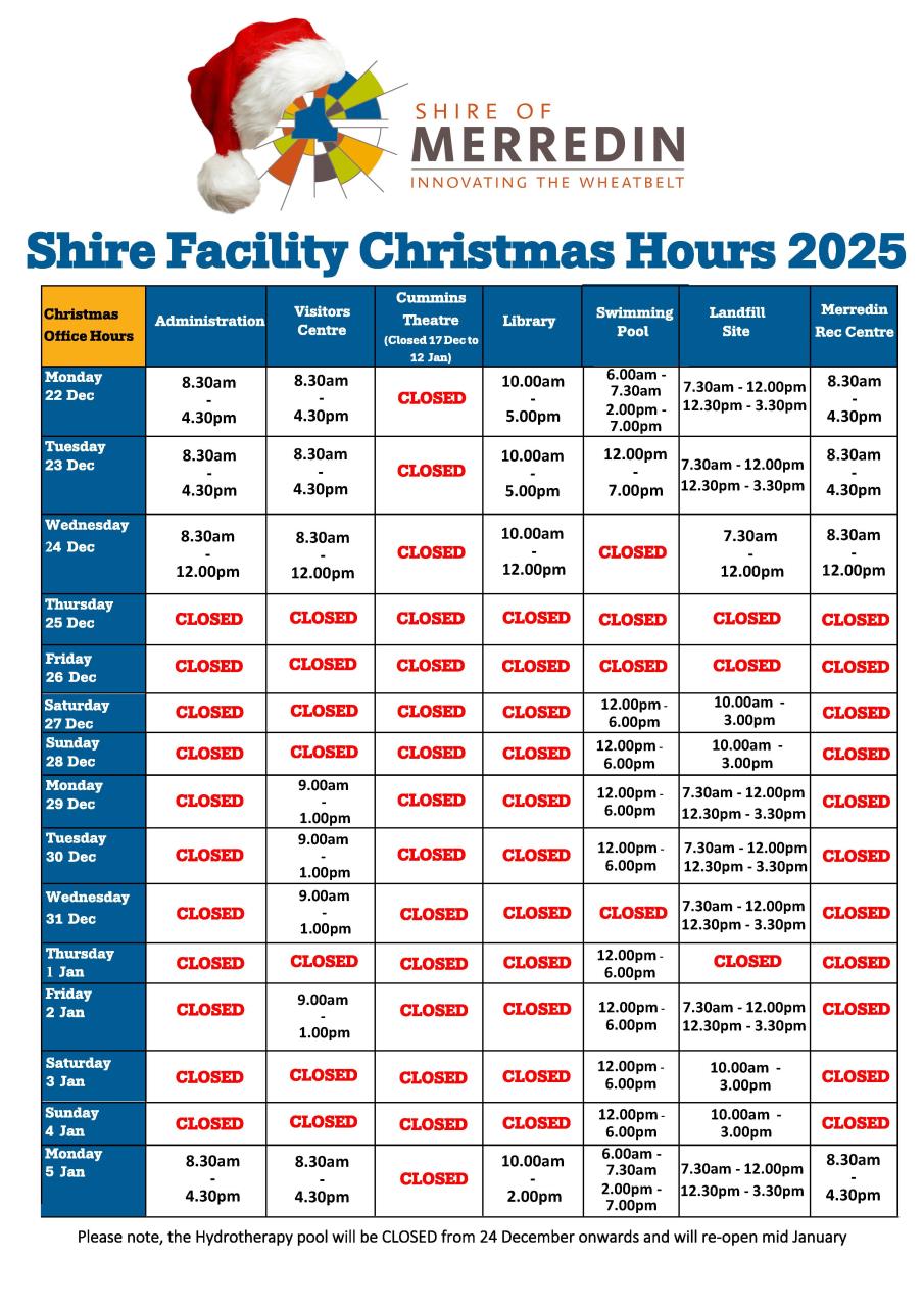 Shire Christmas Hours
